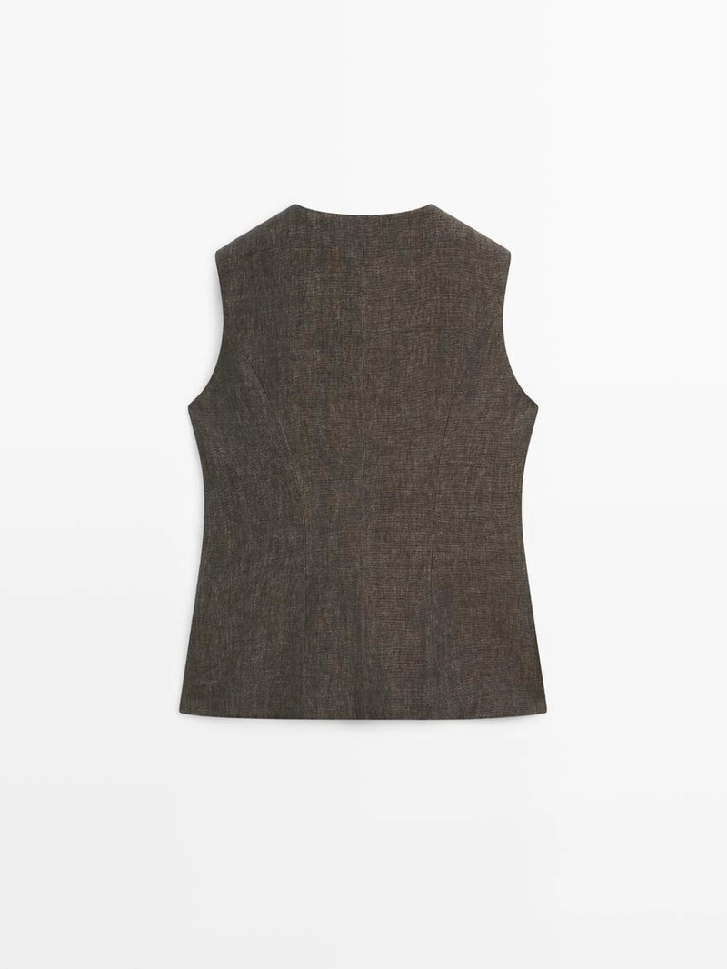 Жилет-жакет с перекрестным запахом из льна и деталями завязки