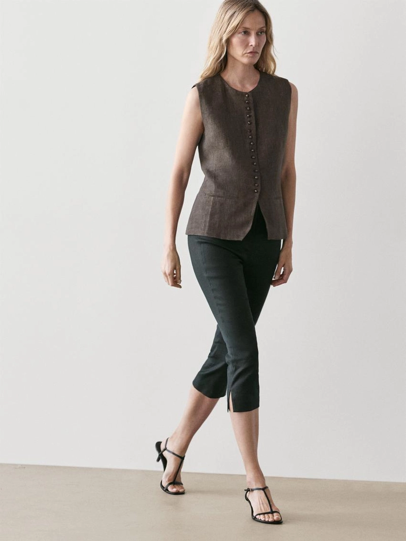 Жилет-жакет с перекрестным запахом из льна и деталями завязки