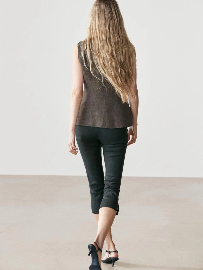 Жилет-жакет с перекрестным запахом из льна и деталями завязки