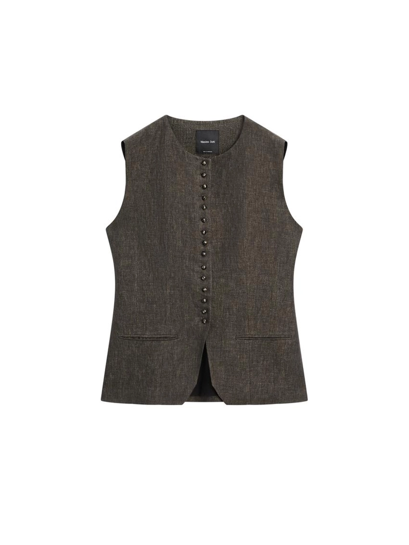 Жилет-жакет с перекрестным запахом из льна и деталями завязки