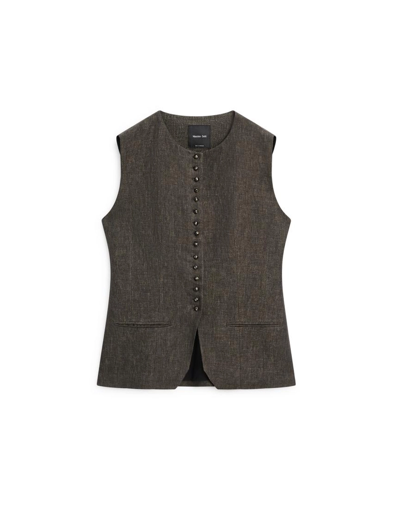 Жилет-жакет с перекрестным запахом из льна и деталями завязки