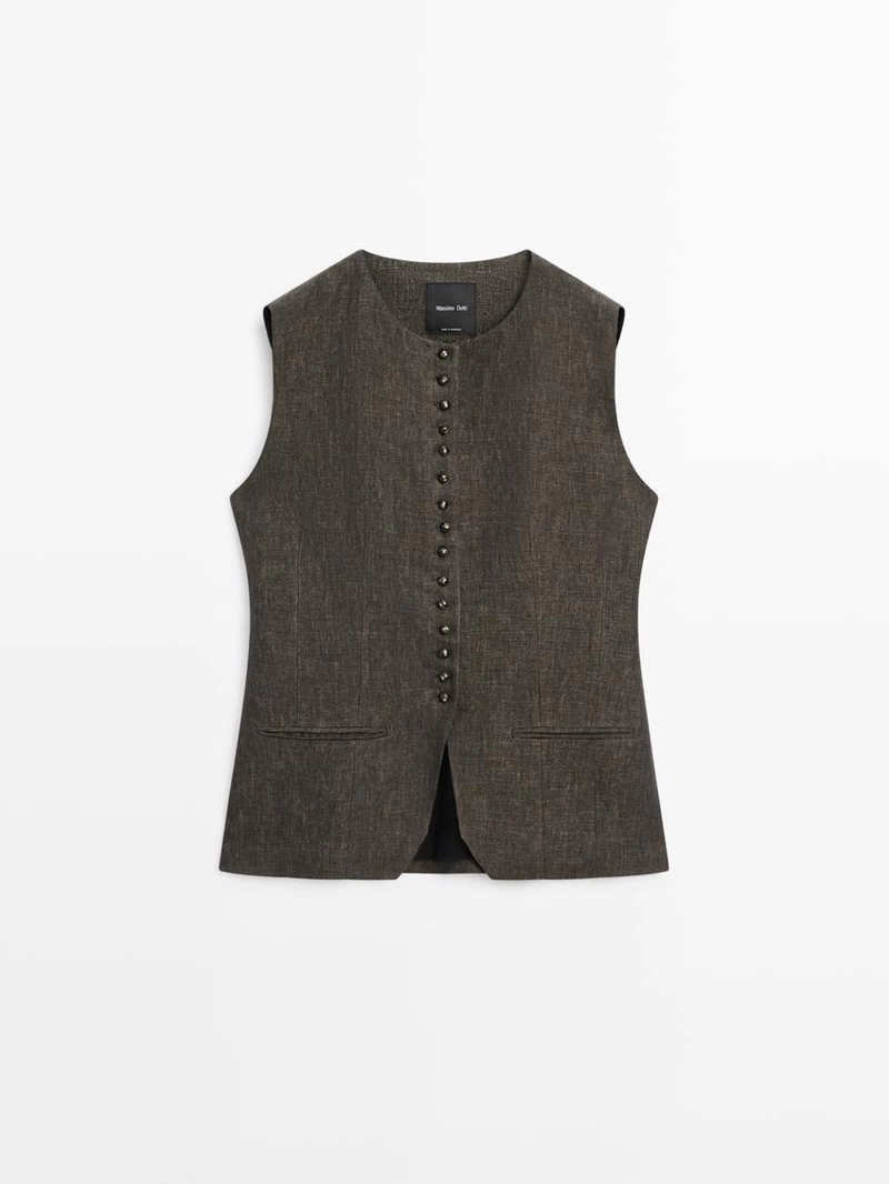 Жилет-жакет с перекрестным запахом из льна и деталями завязки