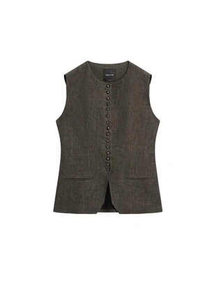 Жилет-жакет с перекрестным запахом из льна и деталями завязки- Заказать в России