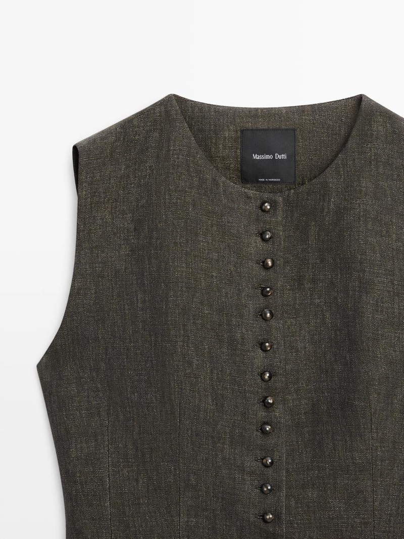 Жилет-жакет с перекрестным запахом из льна и деталями завязки