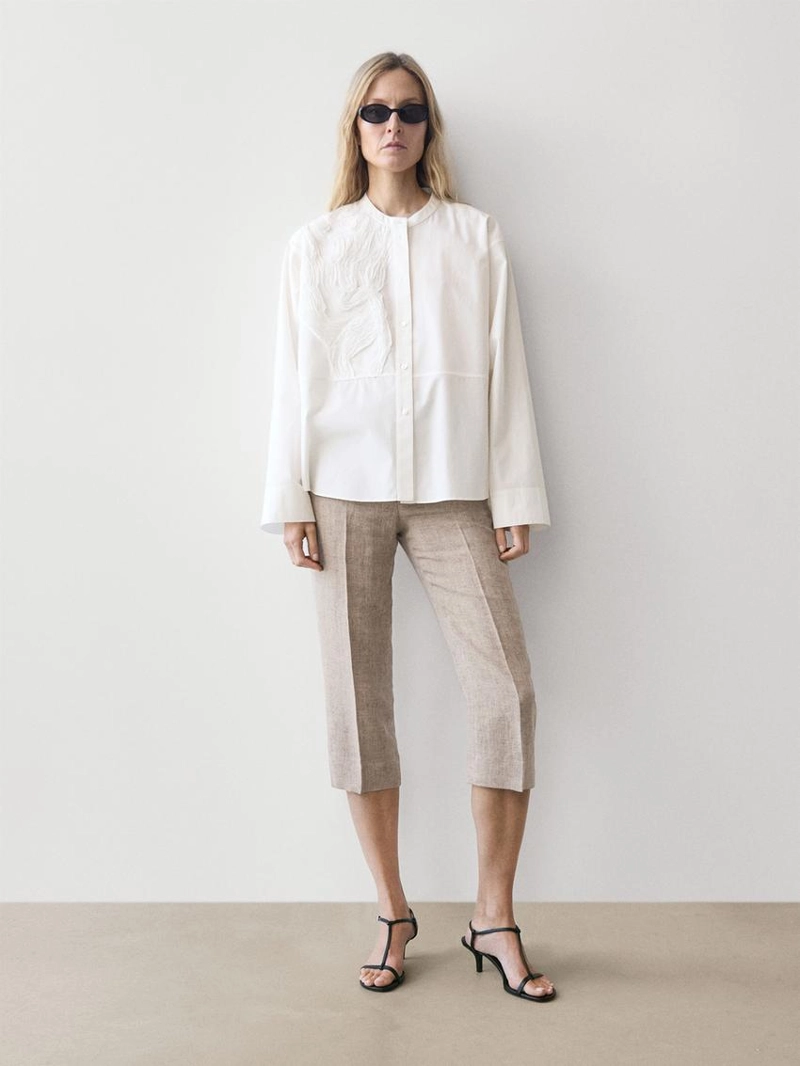 Рубашка из хлопково-вискозного микса с вышивкой