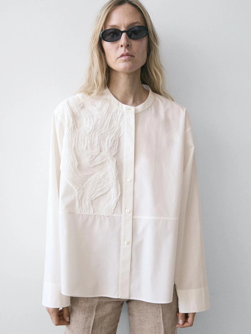 Рубашка из хлопково-вискозного микса с вышивкой