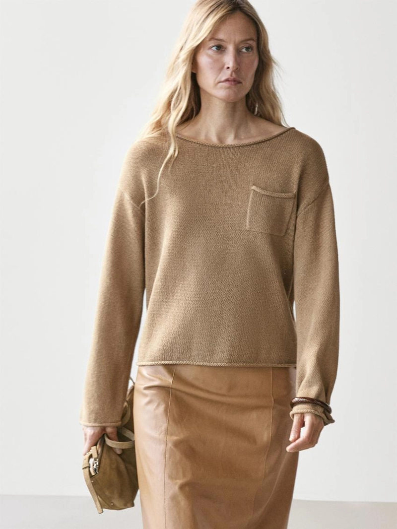 Свитер из хлопка и льна с деталями кармана
