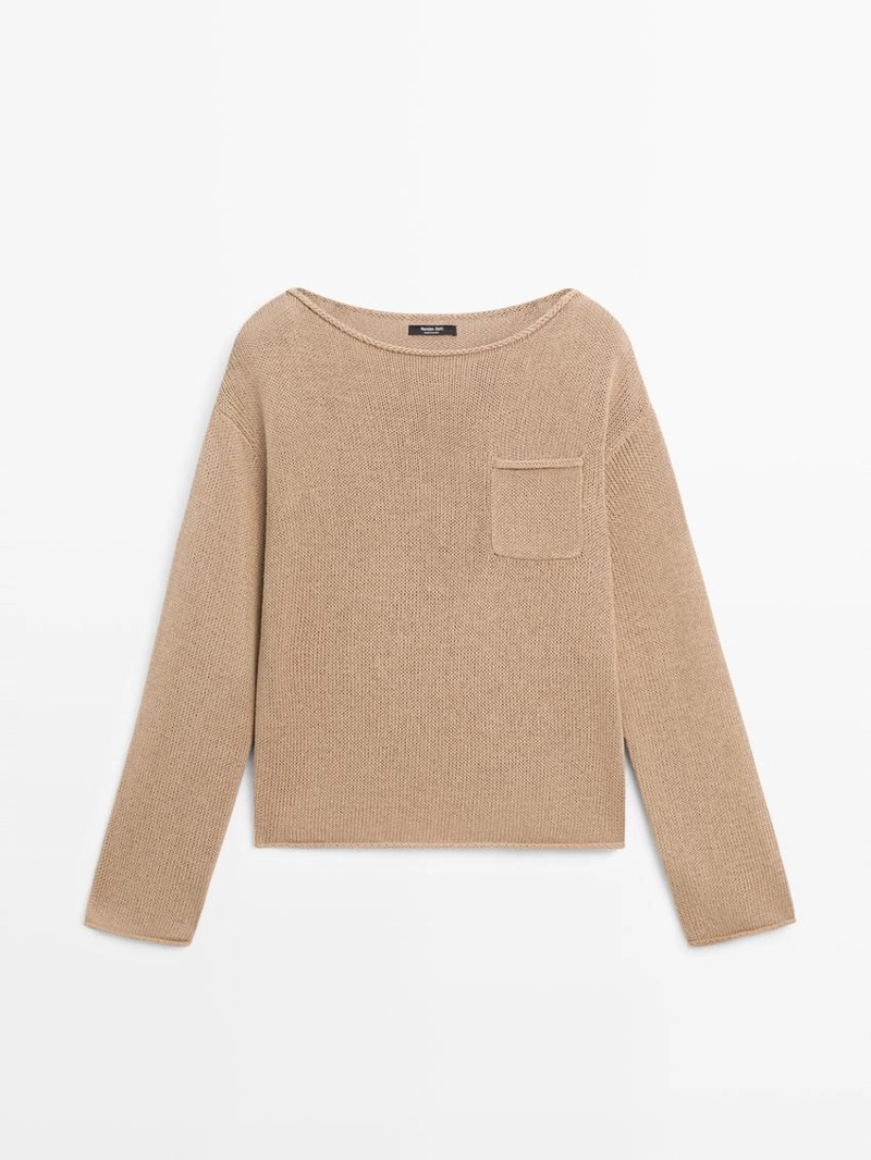 Свитер из хлопка и льна с деталями кармана