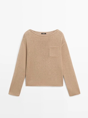 Свитер из хлопка и льна с деталями кармана- Заказать в России