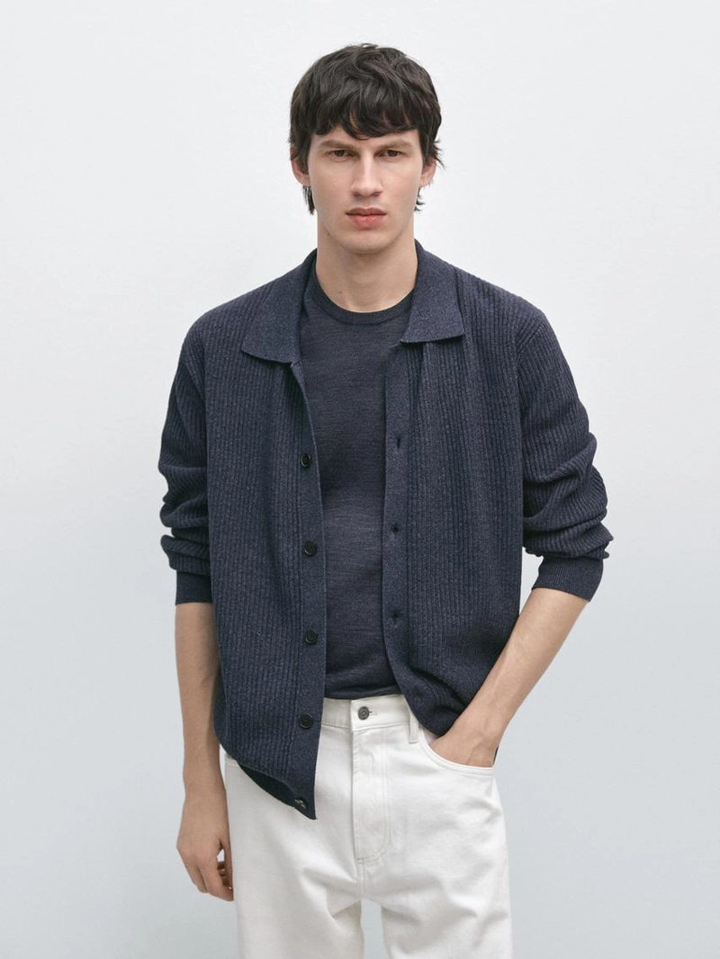 Кардиган с пуговицами из ребристого трикотажа