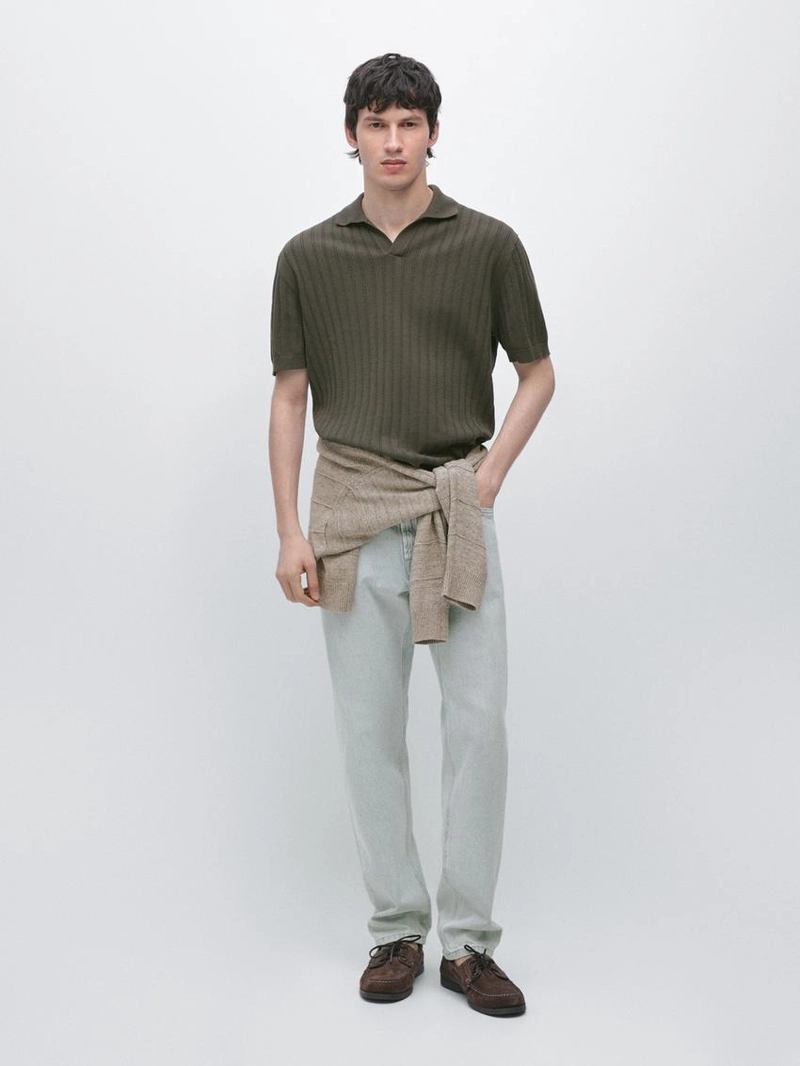 Поло свитер в косую вязку