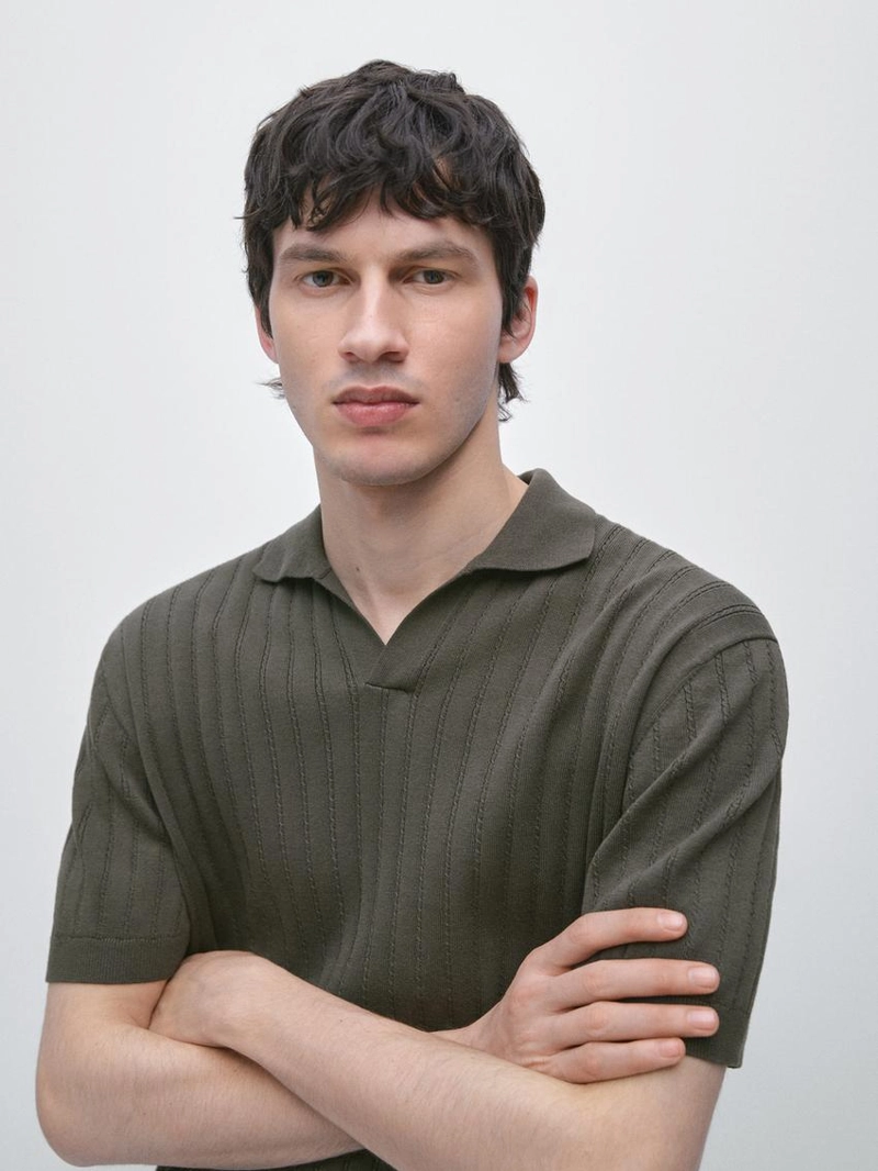 Поло свитер в косую вязку