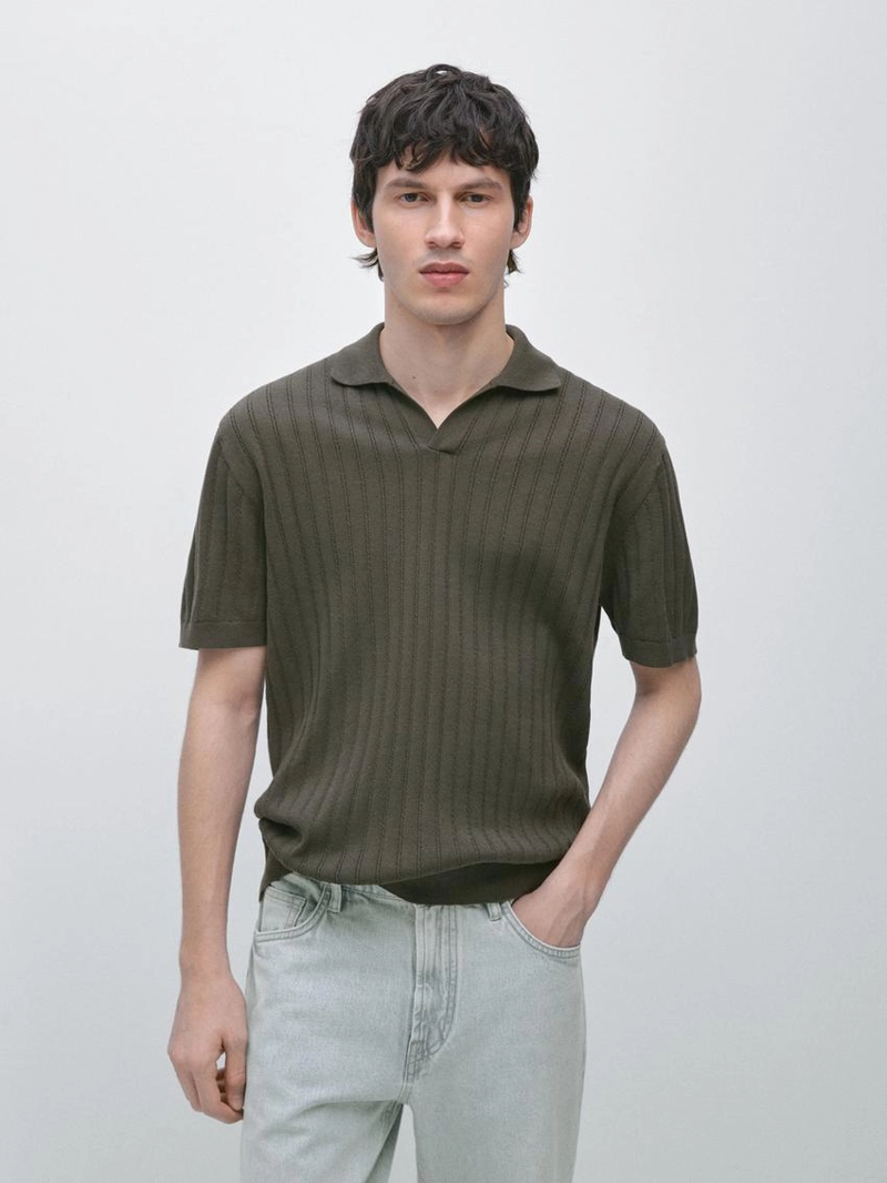 Поло свитер в косую вязку