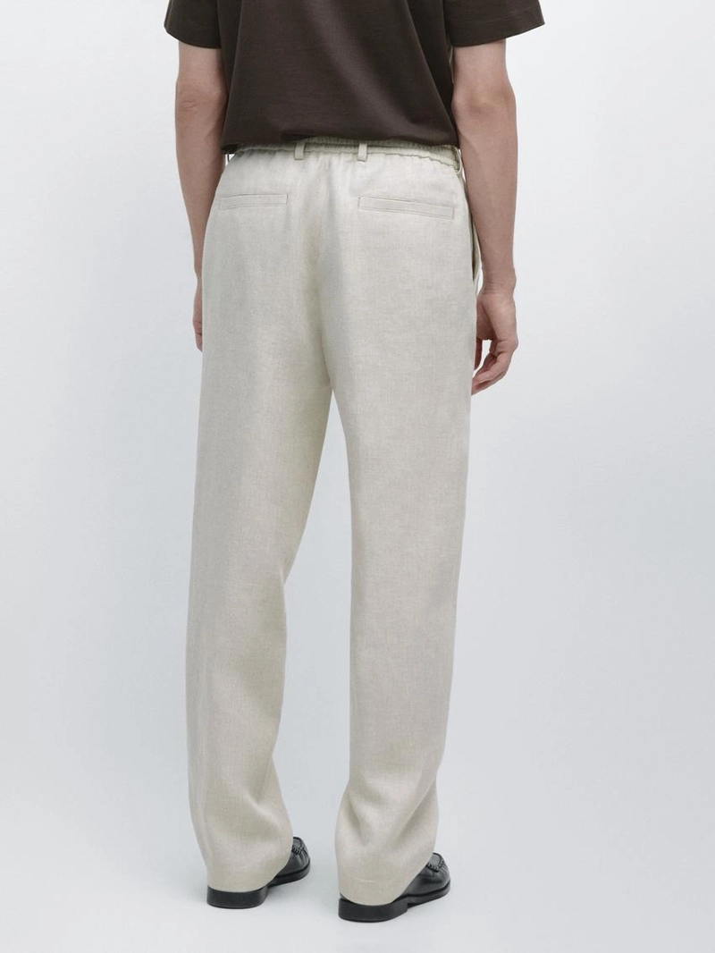 Легкие льняные брюки с вставкой из рыбьего узора