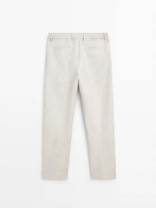 Легкие льняные брюки с вставкой из рыбьего узора- Заказать в России