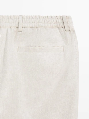 Легкие льняные брюки с вставкой из рыбьего узора- Заказать в России