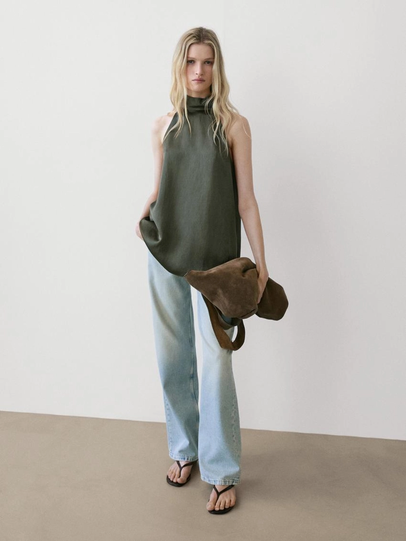 Топ с завязкой на шее из атласа