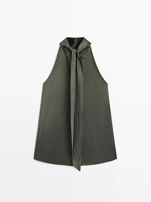 Топ с завязкой на шее из атласа- Заказать в России