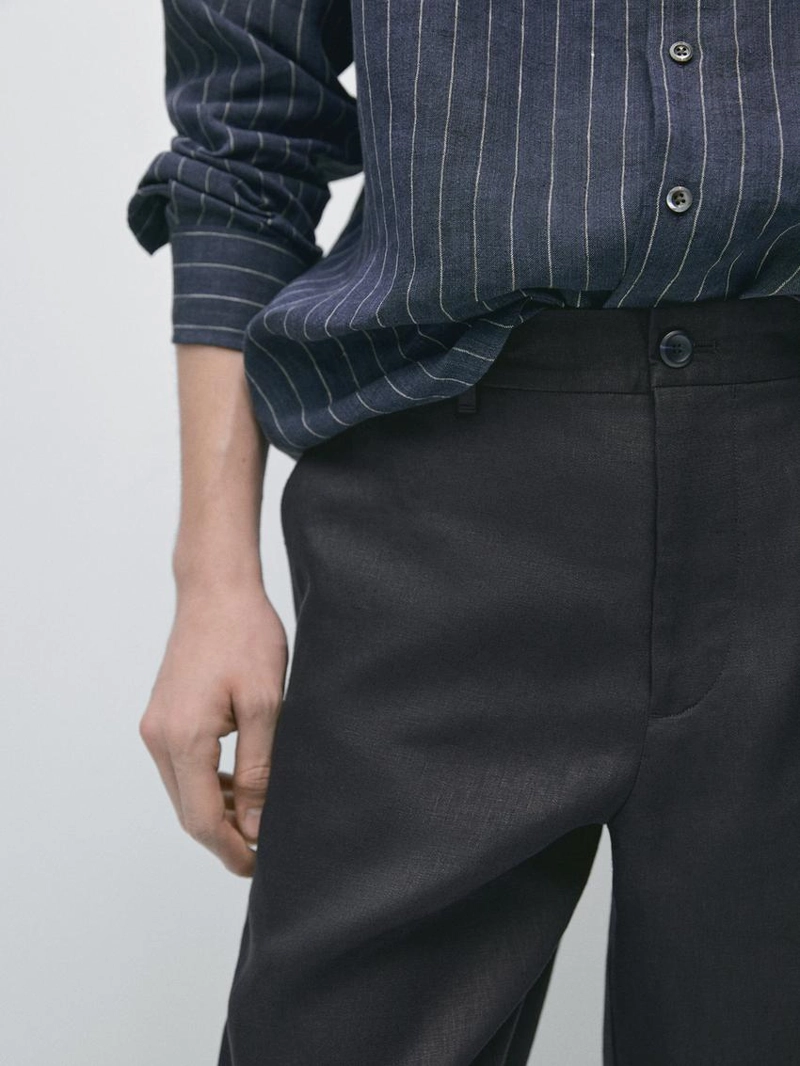 Брюки из льна с зауженным кроем