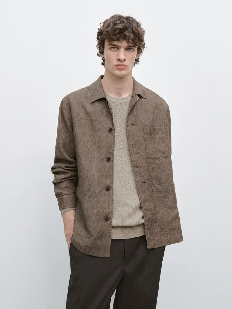 Рубашка-овершит из выцветшего льна с карманами