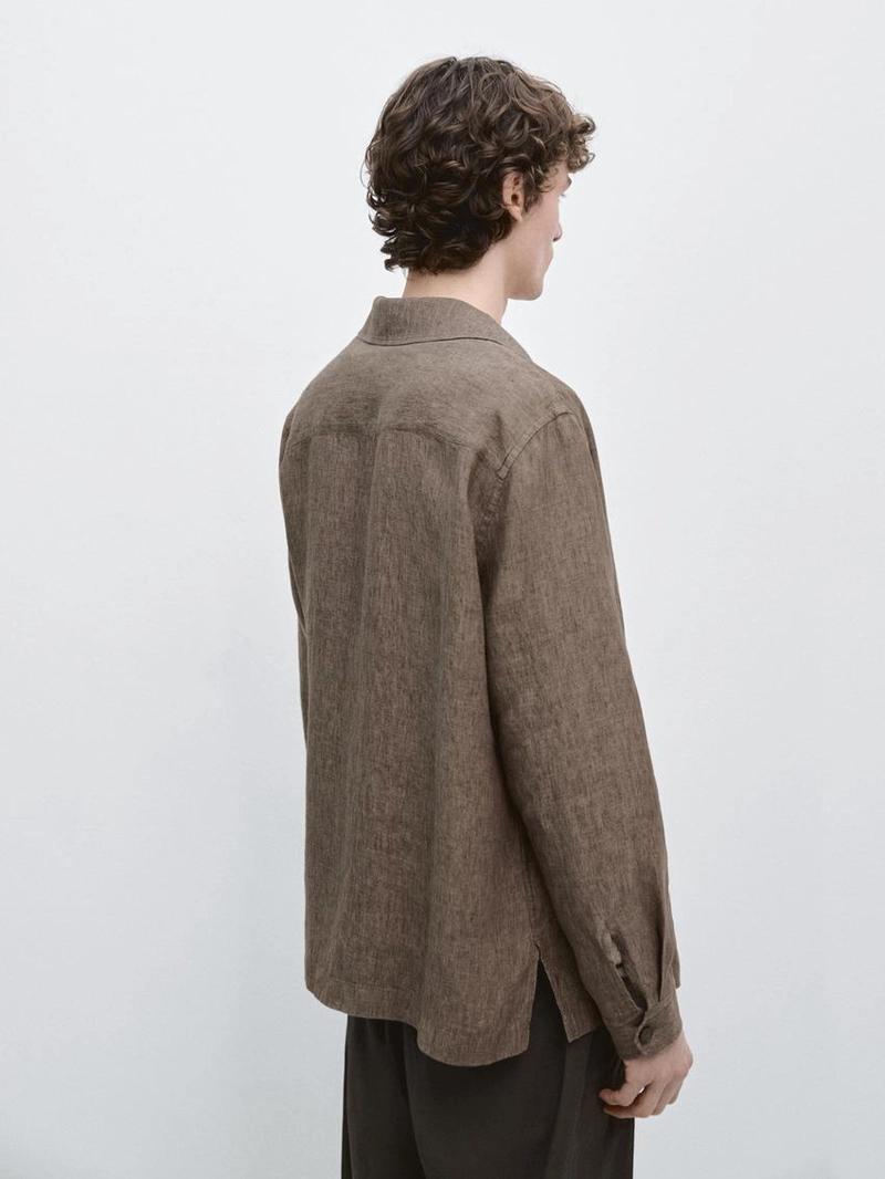 Рубашка-овершит из выцветшего льна с карманами