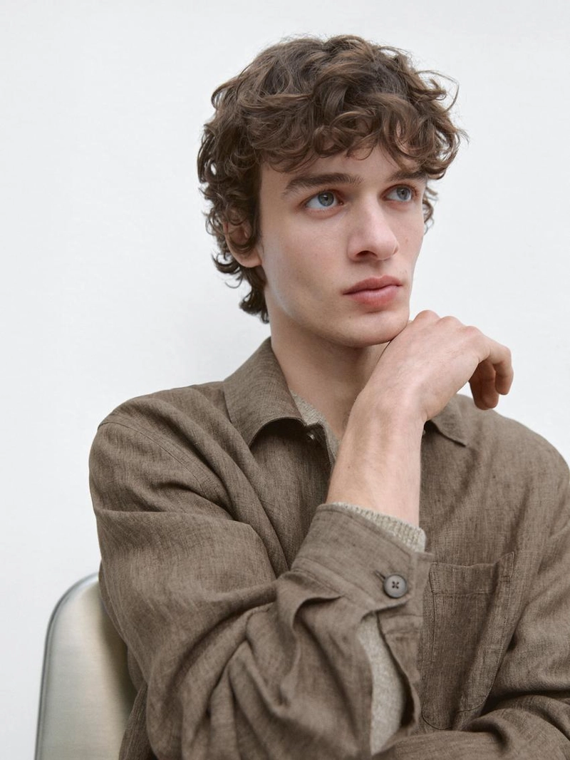 Рубашка-овершит из выцветшего льна с карманами