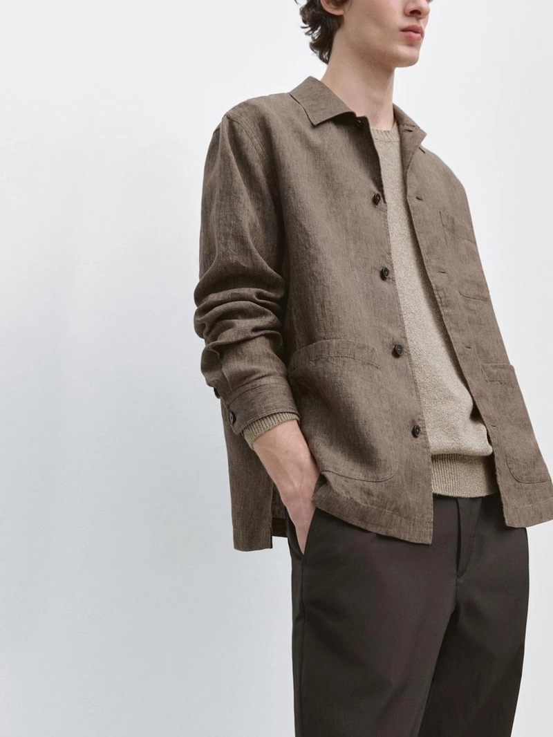 Рубашка-овершит из выцветшего льна с карманами