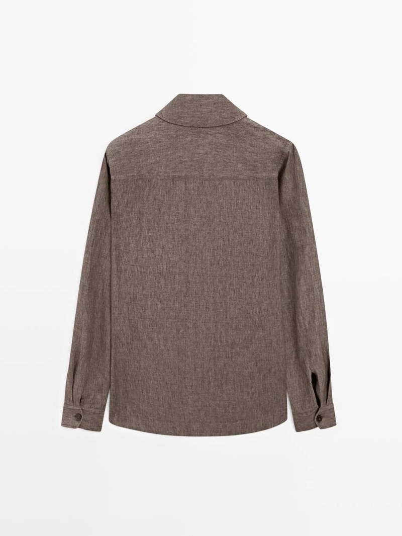 Рубашка-овершит из выцветшего льна с карманами
