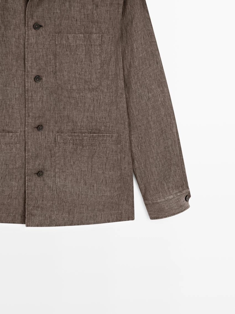 Рубашка-овершит из выцветшего льна с карманами