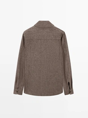 Рубашка-овершит из выцветшего льна с карманами- Заказать в России