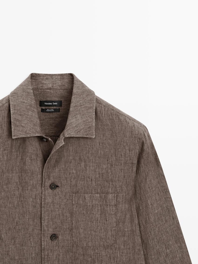 Рубашка-овершит из выцветшего льна с карманами