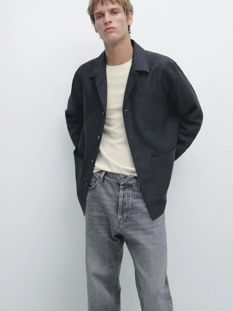 Льняная рубашка с карманными деталями