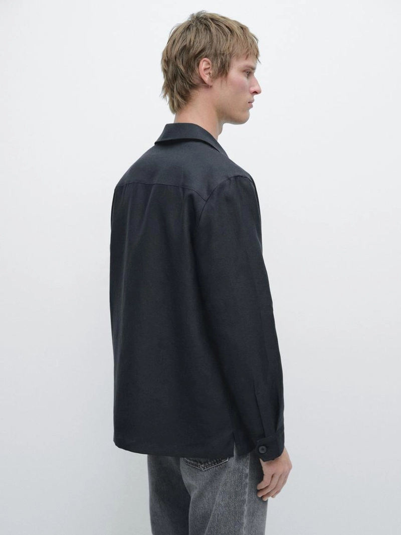 Льняная рубашка с карманными деталями