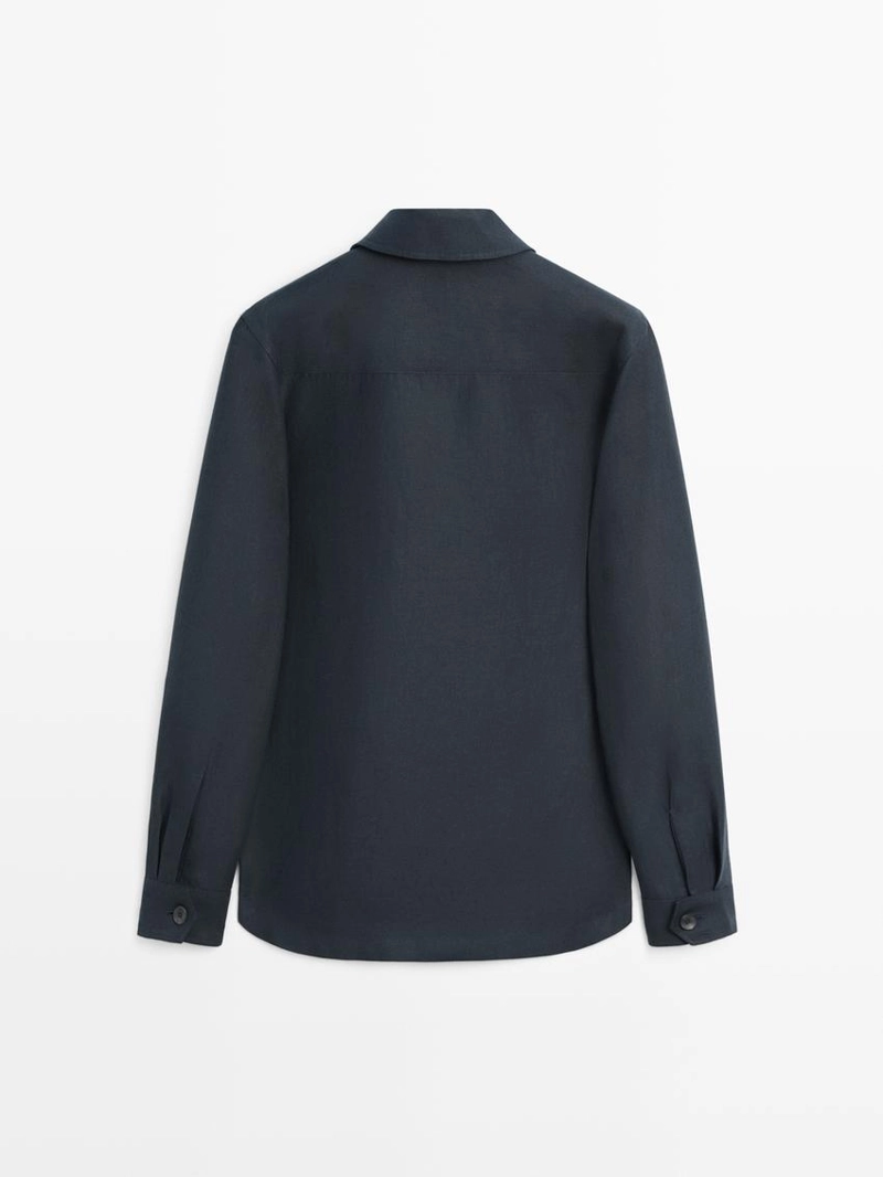 Льняная рубашка с карманными деталями