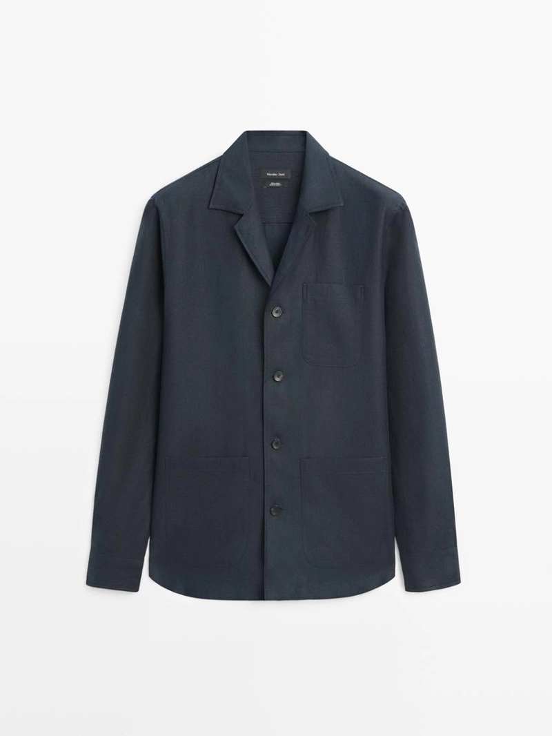 Льняная рубашка с карманными деталями