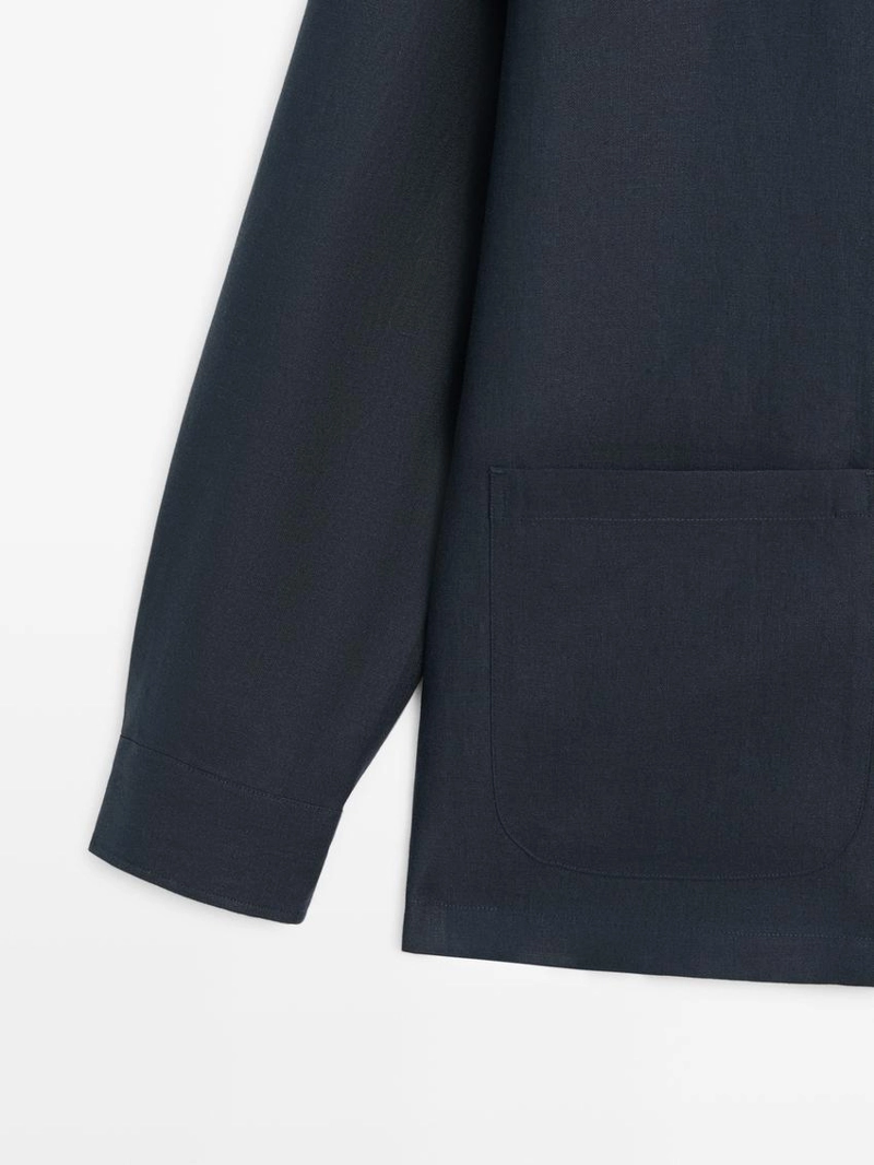 Льняная рубашка с карманными деталями