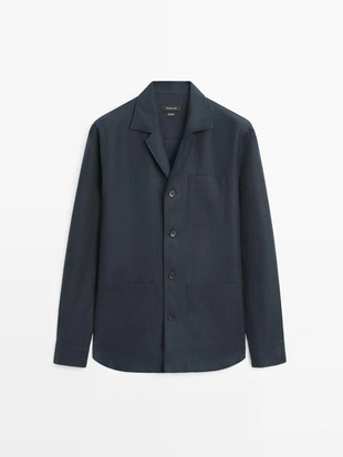 Льняная рубашка с карманными деталями- Заказать в России