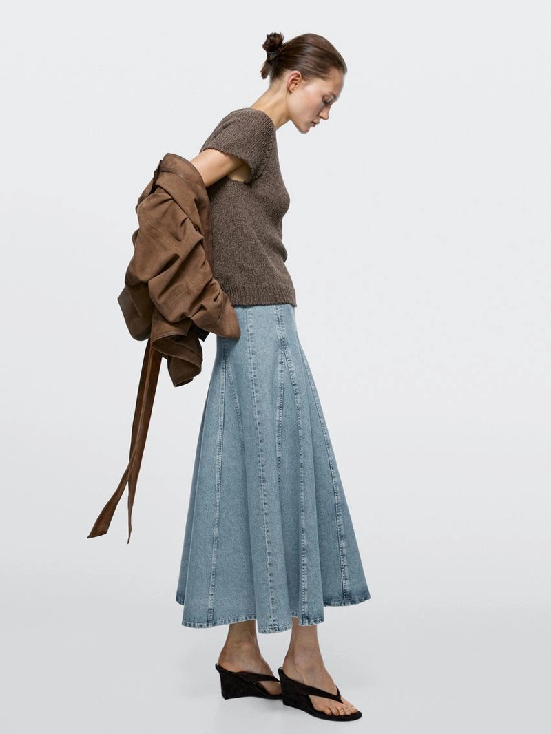 Джинсовая юбка миди godet