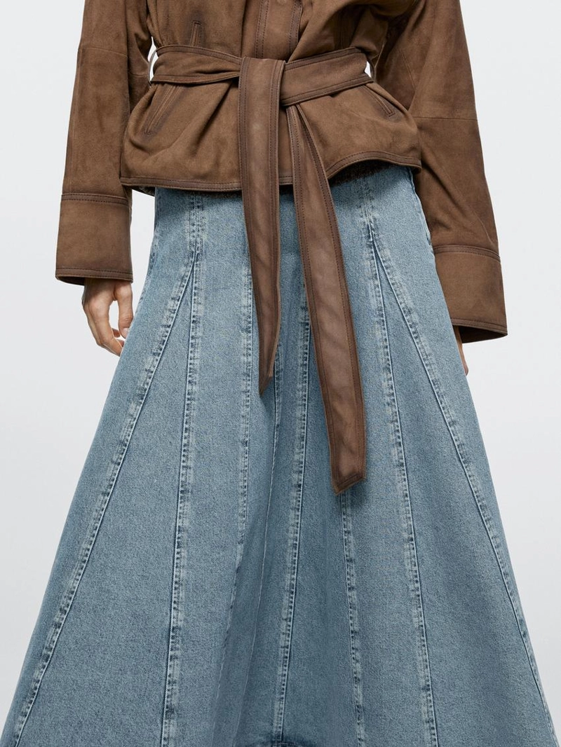 Джинсовая юбка миди godet