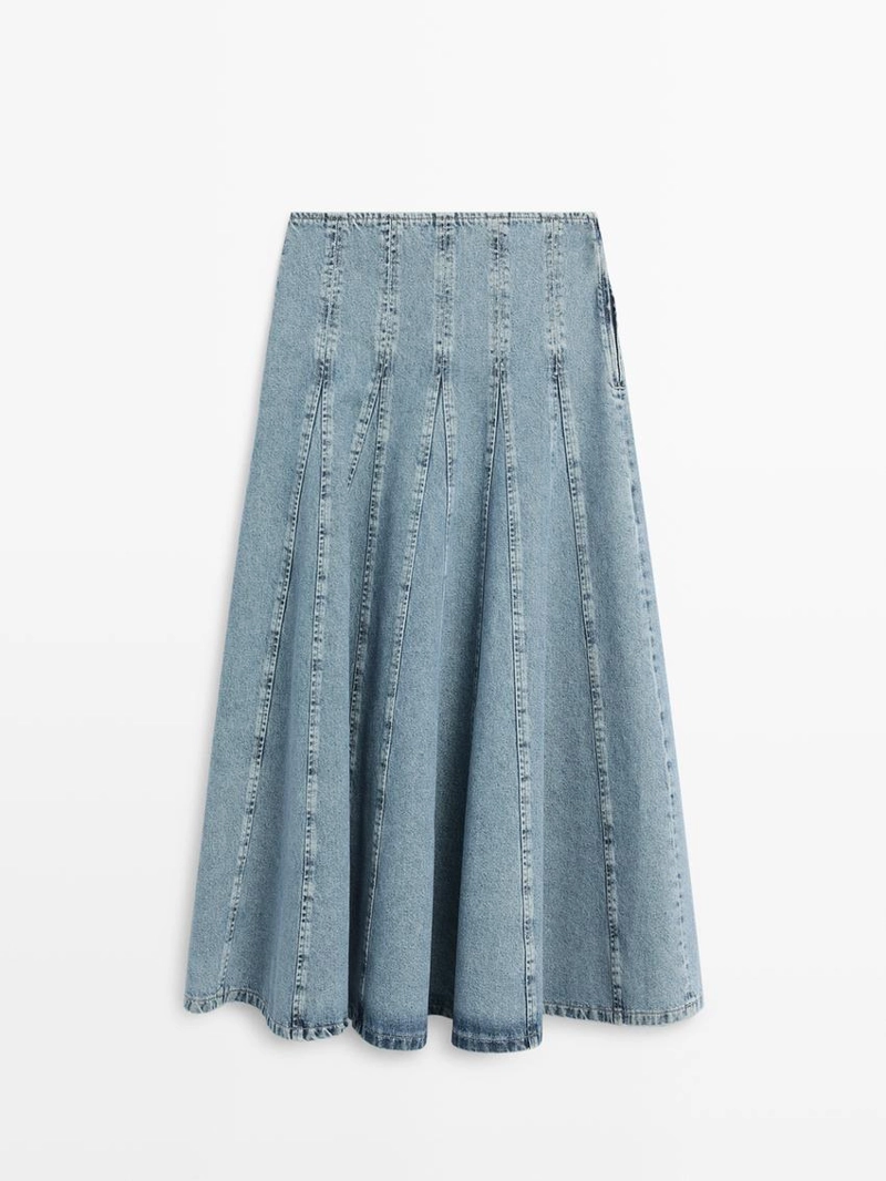 Джинсовая юбка миди godet