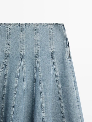 Джинсовая юбка миди godet- Заказать в России