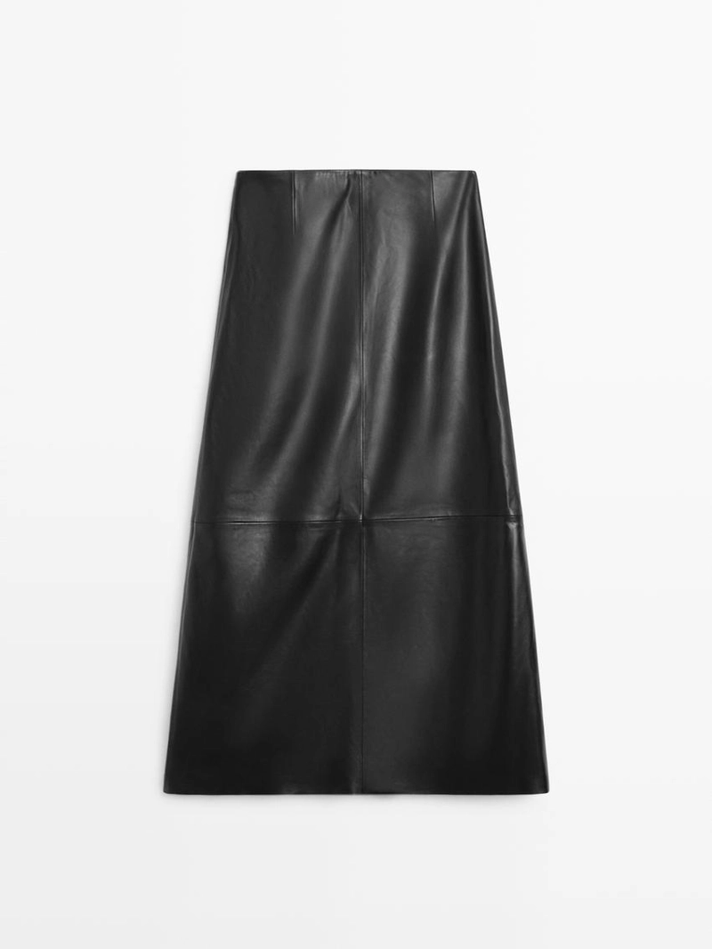 Юбка-миди из натуральной кожи с швами