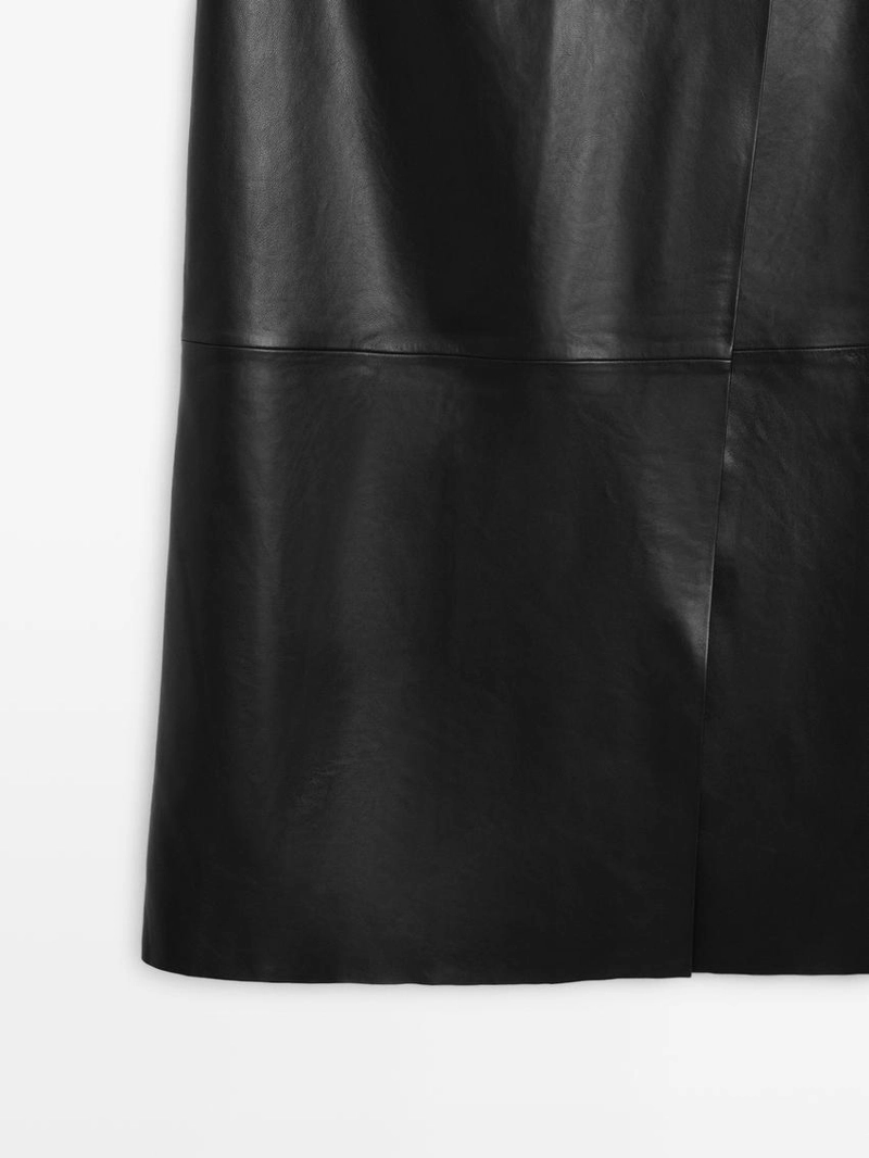 Юбка-миди из натуральной кожи с швами