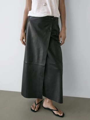 Юбка-миди из натуральной кожи с швами- Заказать в России