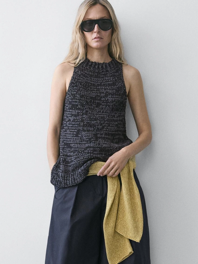 Топ халтер из вязаной ткани с эффектом меланж