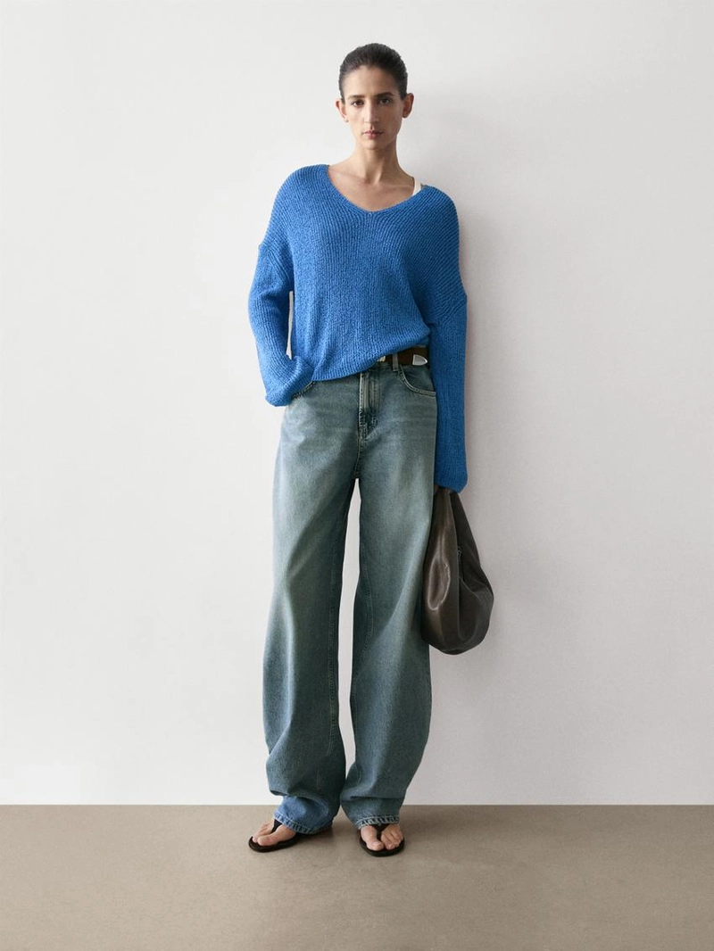 Водолазка из хлопково-шерстяного трикотажа с v-образным вырезом