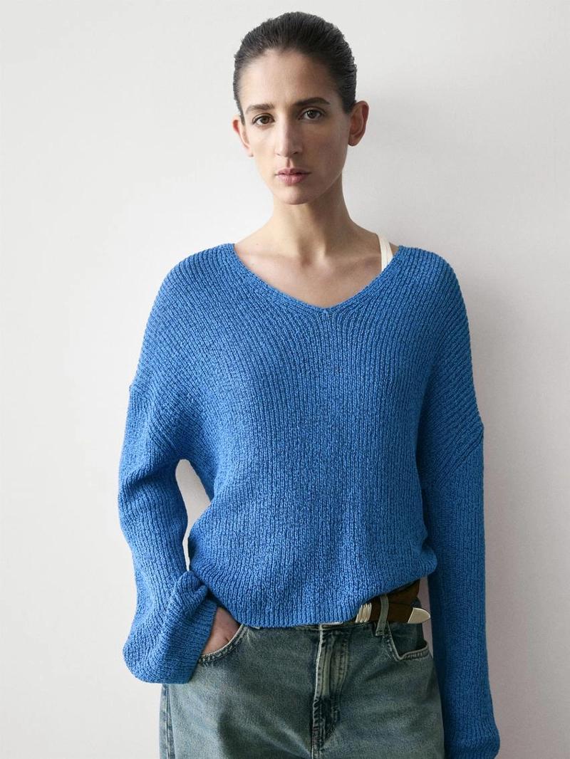 Водолазка из хлопково-шерстяного трикотажа с v-образным вырезом