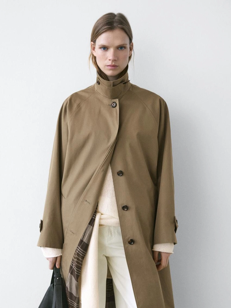 Пальто оверсайз с клетчатой подкладкой