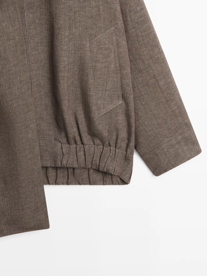 Льняная меланжевая бомбер-куртка с шарфом