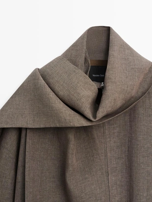 Льняная меланжевая бомбер-куртка с шарфом- Заказать в России